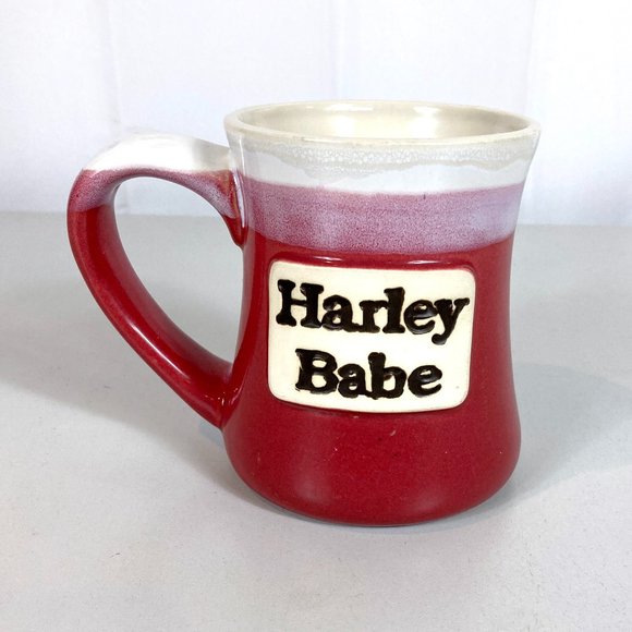 Harley Babe Pottery Style Coffee Mug Cup Oversized Maroon/Red Large Handle - Picture 1 of 9